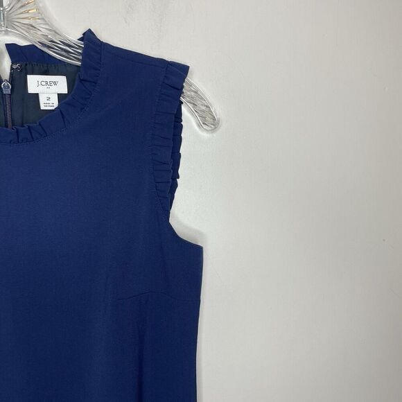 J.CREW Suiting Dress Women 2 Blue Ruffle Trim Sleeveless Career BZ954 - Picture 2 of 13